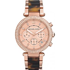 Michael Kors Parker rose gold pink brown diamond watch